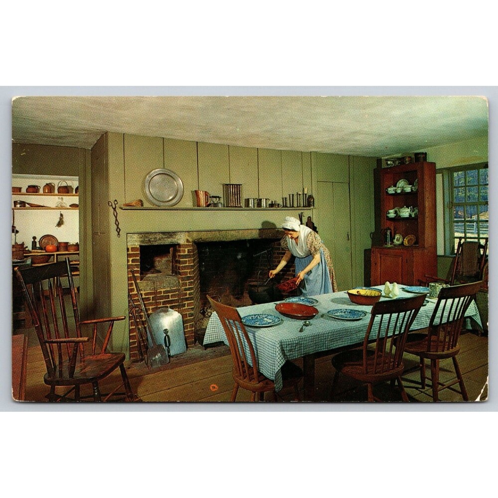 Postcard Massachusetts Old Sturbridge Village Pliny Freeman House Kitchen c1950s